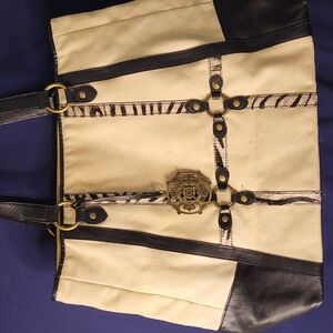 Black and Cream Tote Bag with Gold Accent